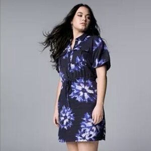 Vera Wang Dress Cover Up Womans M Blue Tie Dye Floral Button Up  Pockets Beachy